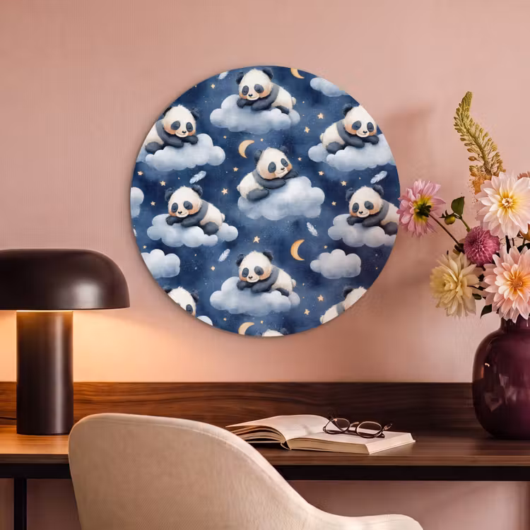 Akoestisch schilderij rond - Panda's - Slapen - Blauw — 2