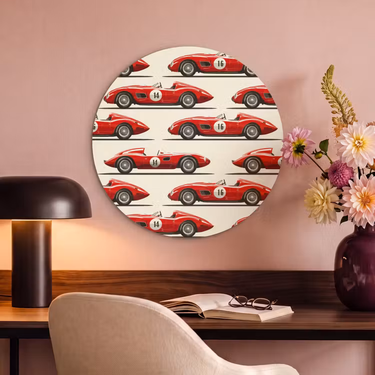 Akoestisch schilderij rond - Raceauto - Retro - Rood — 2