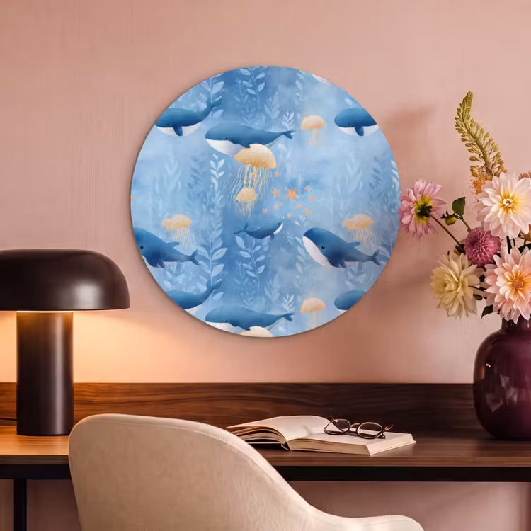 Akoestisch schilderij rond - Walvissen - Oceaan - Blauw — 2
