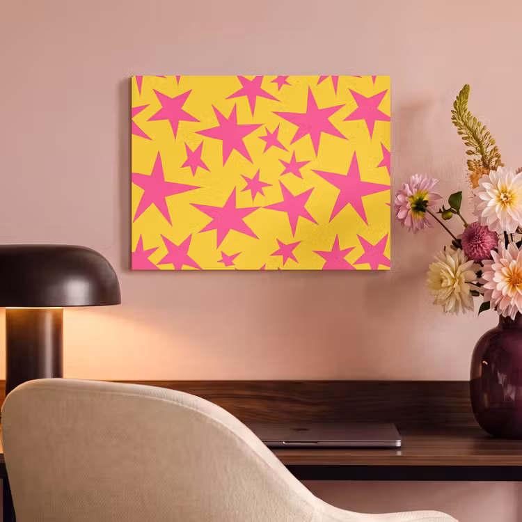 Akoestisch schilderij - Sterren - Patroon - Roze - Geel — 4