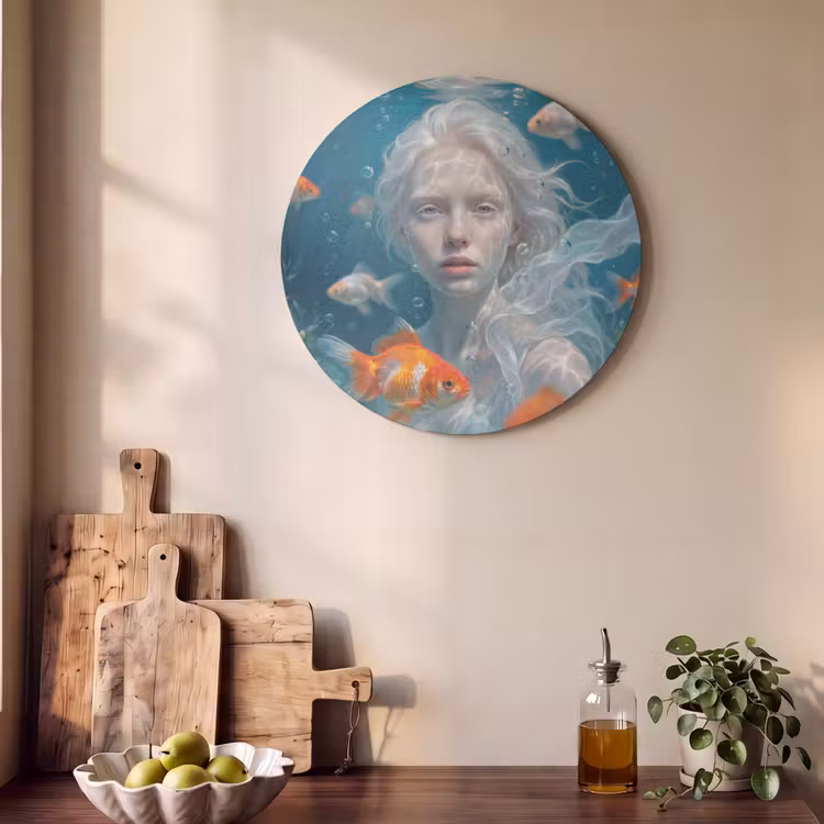Akoestisch schilderij rond - Mens - Onderwater - Vis - Modern - Blauw — 4