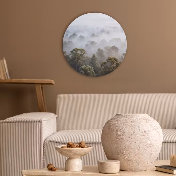 Akoestisch schilderij rond - Natuur - Mist - Bos - Ochtend - Goud — 3