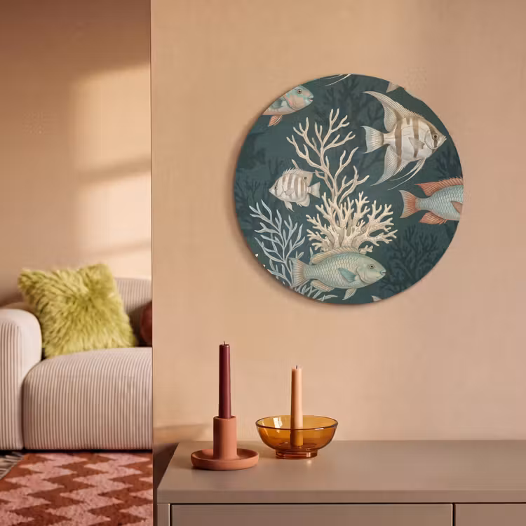 Akoestisch schilderij rond - Vis - Koraal - Onderwater - Illustratie — 3