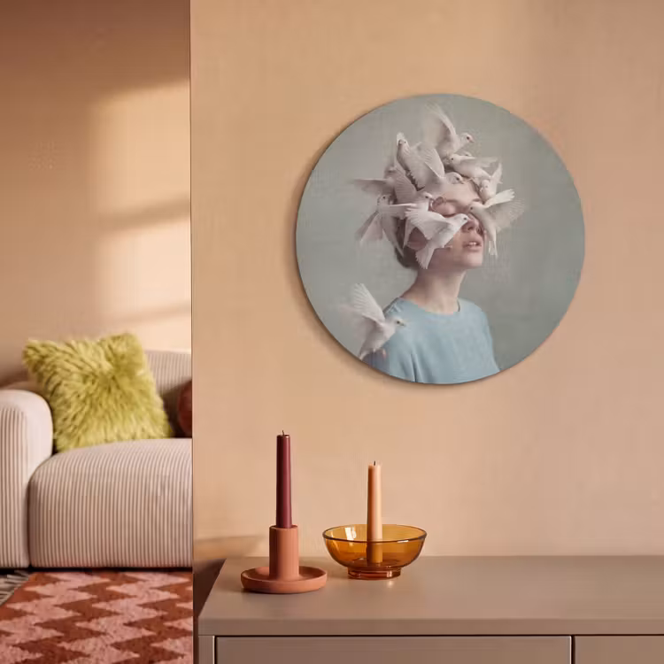 Akoestisch schilderij rond - Vrouw - Vogels - Abstract - Modern - Wit — 3