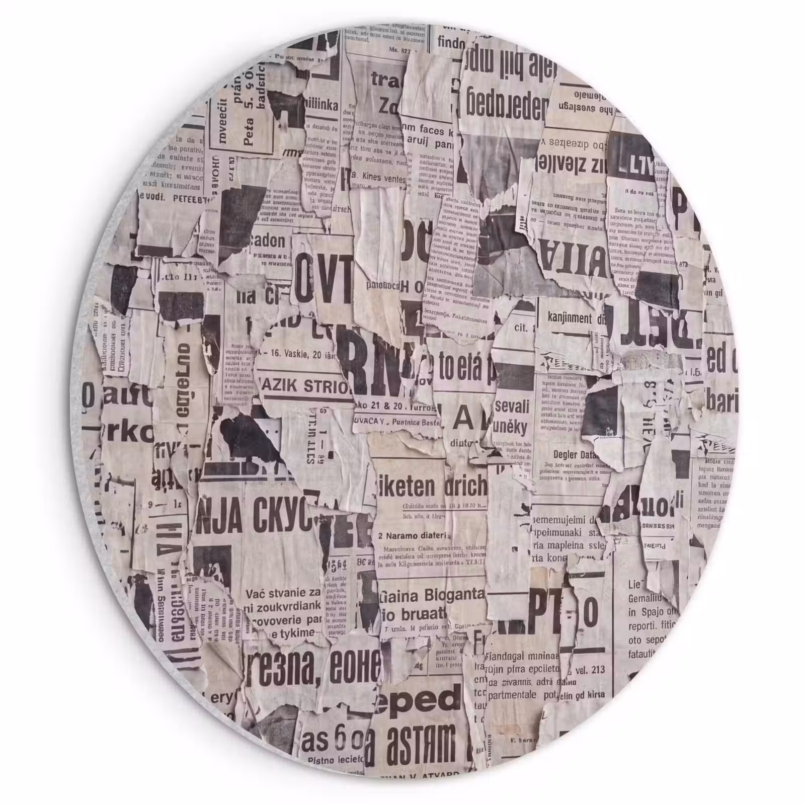 Akoestisch schilderij rond - Krant - Gescheurd - Textuur - Abstract - Zwart-wit — 1