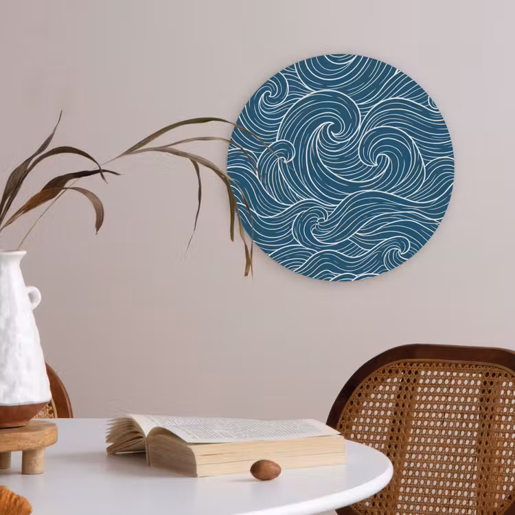 Akoestisch schilderij rond - Golven - Spiraal - Water - Abstract - Blauw — 2