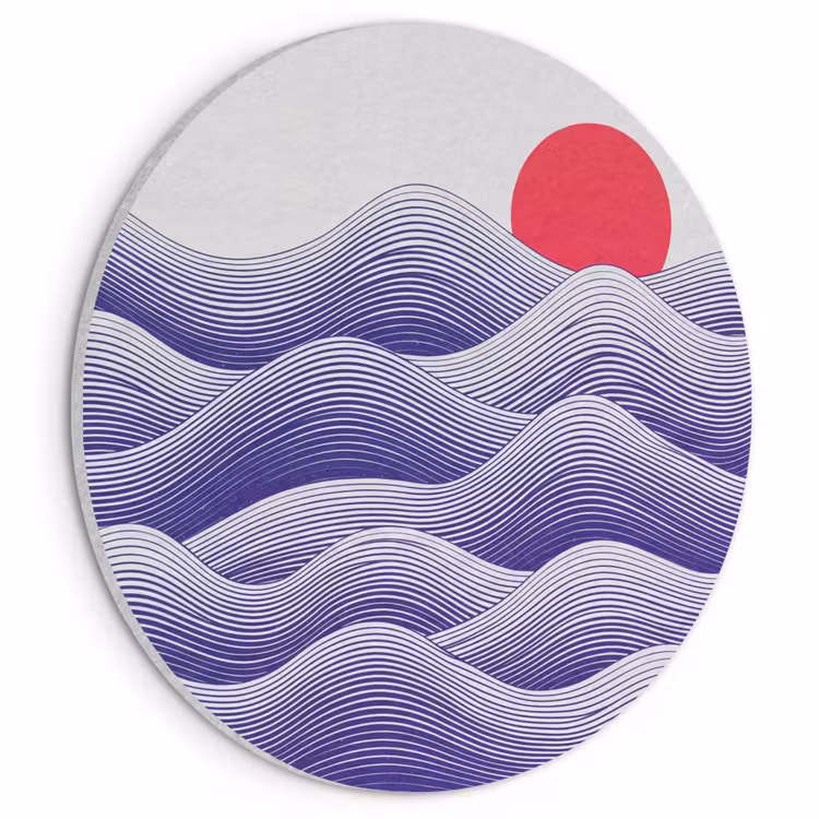 Akoestisch schilderij rond - Golven - Zon - Natuur - Abstract - Rood — 1