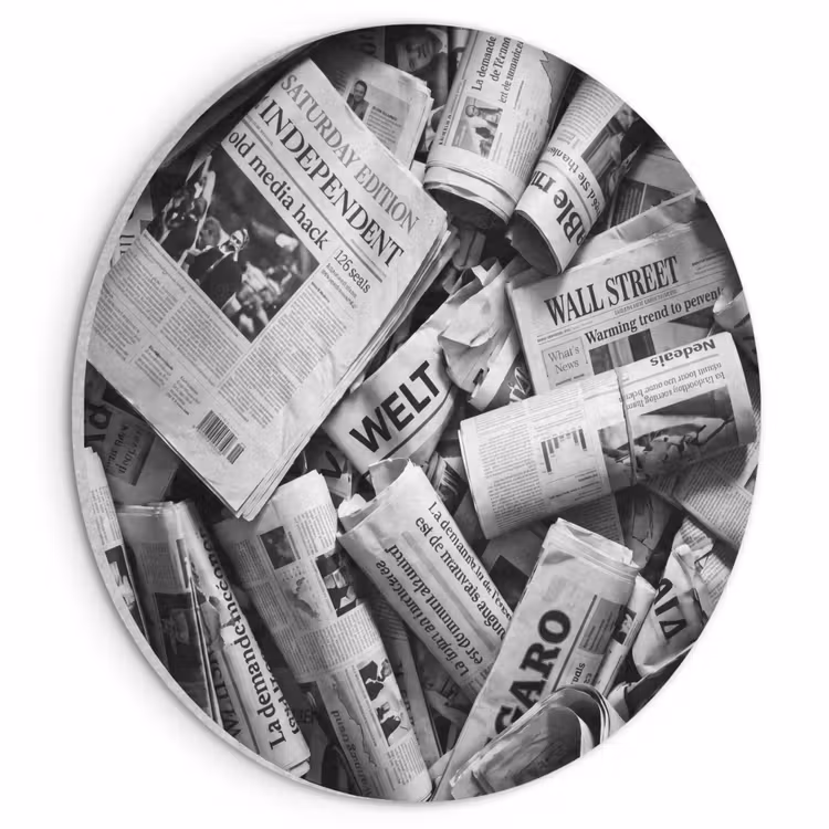 Akoestisch schilderij rond - Krant - Stapel - Nieuws - Zwart-wit — 1