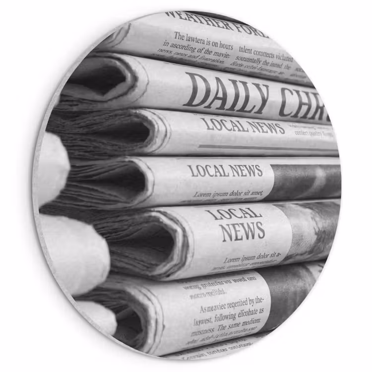 Akoestisch schilderij rond - Krant - Stapel - Nieuws - Zwart-wit - Media — 1