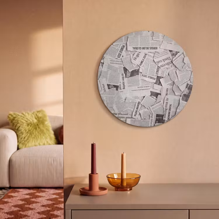 Akoestisch schilderij rond - Krant - Versnipperd - Textuur - Zwart-wit - Abstract — 3