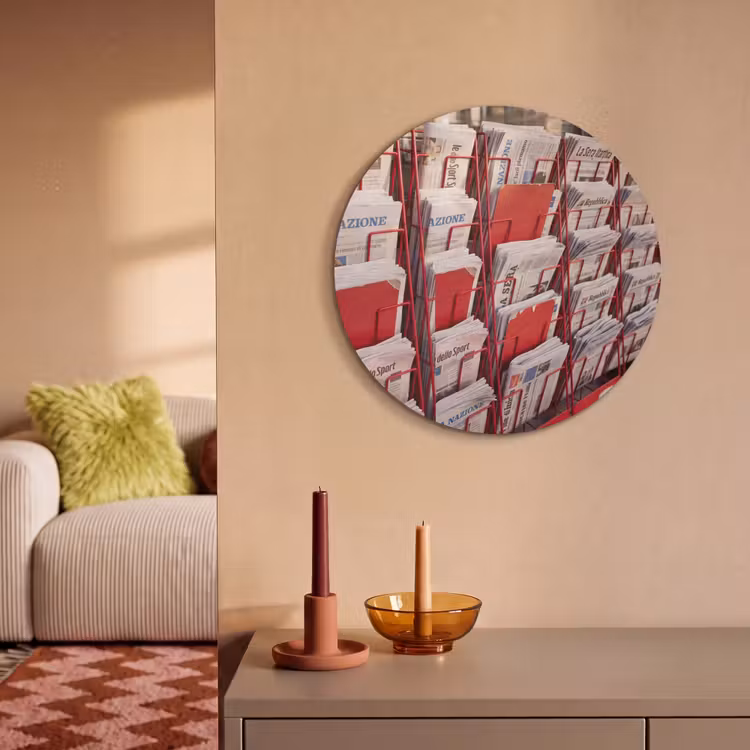 Akoestisch schilderij rond - Kranten - Rek - Stedelijk - Dagelijks leven - Rood — 3