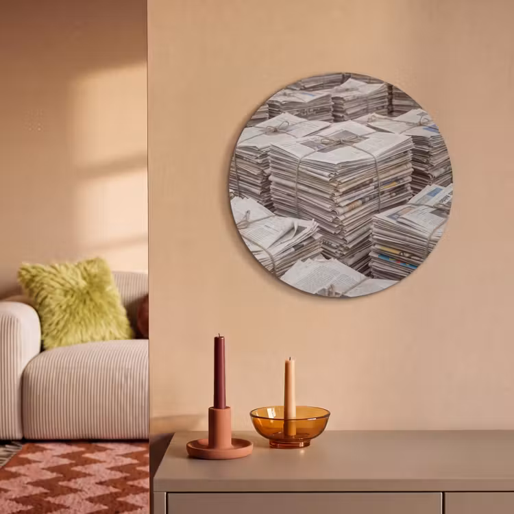 Akoestisch schilderij rond - Kranten - Stapels - Touw - Informatie - Vintage — 3