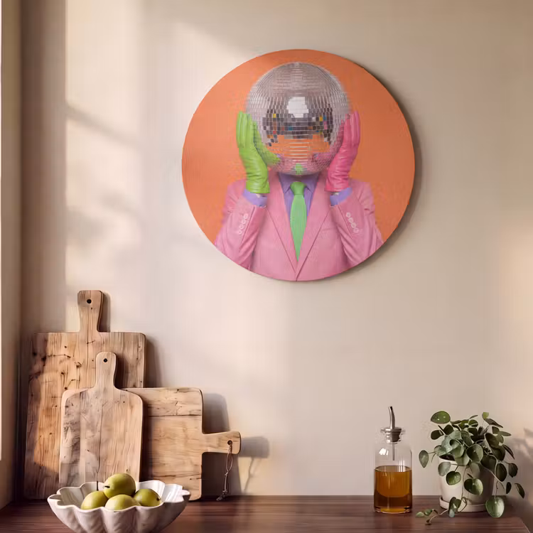 Akoestisch schilderij rond - Kunst - Disco bal - Kleurrijk - Modern - Studio — 4