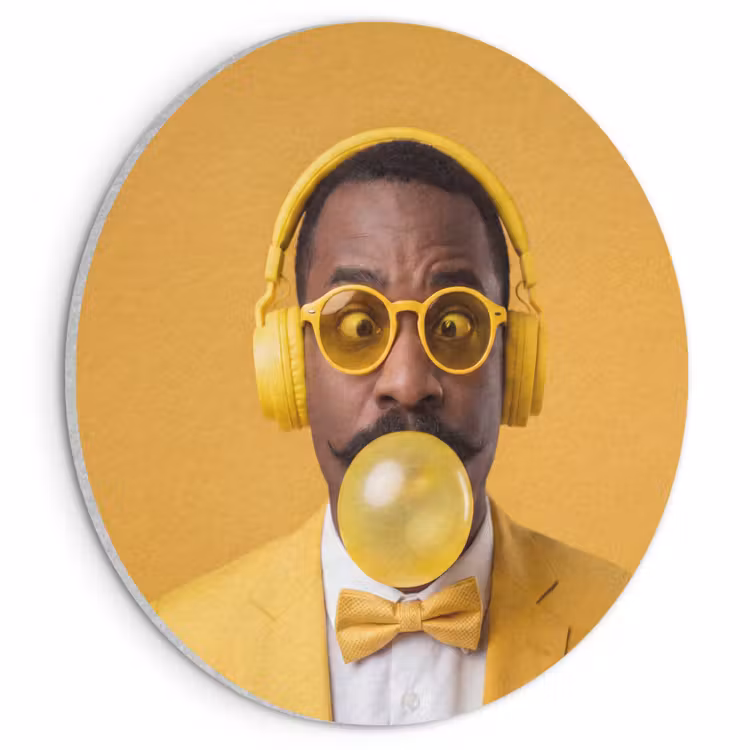 Akoestisch schilderij rond - Man - Bubblegum - Portret - Geel - Modern — 1