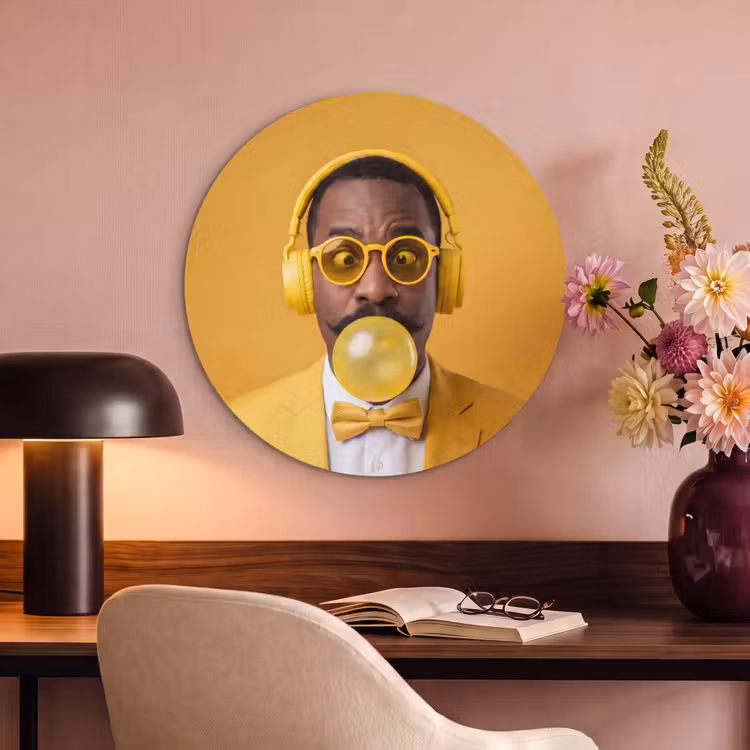 Akoestisch schilderij rond - Man - Bubblegum - Portret - Geel - Modern — 2