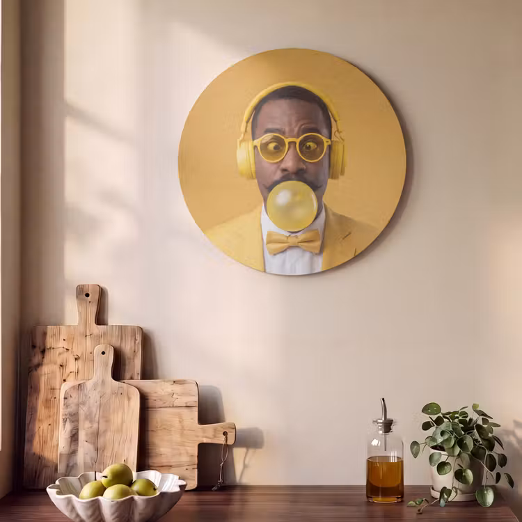 Akoestisch schilderij rond - Man - Bubblegum - Portret - Geel - Modern — 4