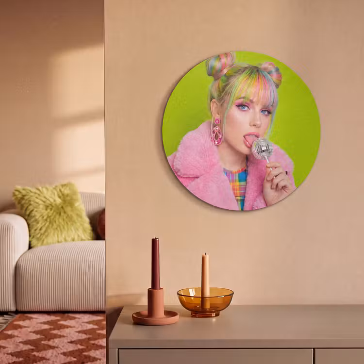 Akoestisch schilderij rond - Vrouw - Kleurrijk haar - Pop art - Modern - Levendig — 3