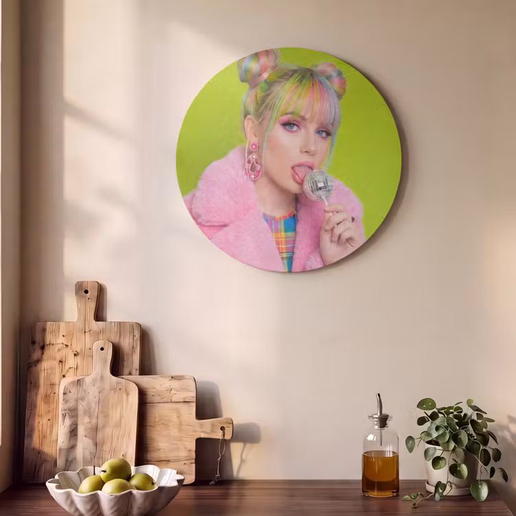 Akoestisch schilderij rond - Vrouw - Kleurrijk haar - Pop art - Modern - Levendig — 4