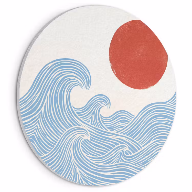 Akoestisch schilderij rond - Zon - Golven - Oceaan - Abstract - Rood — 1