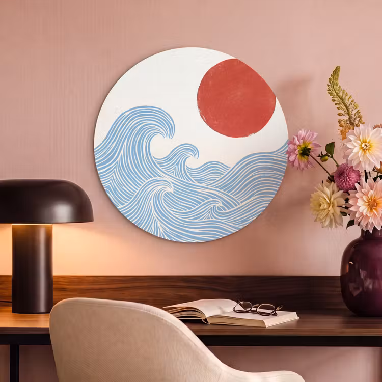 Akoestisch schilderij rond - Zon - Golven - Oceaan - Abstract - Rood — 2