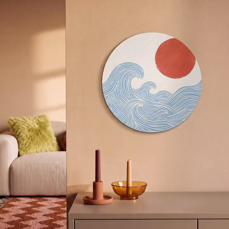 Akoestisch schilderij rond - Zon - Golven - Oceaan - Abstract - Rood — 3