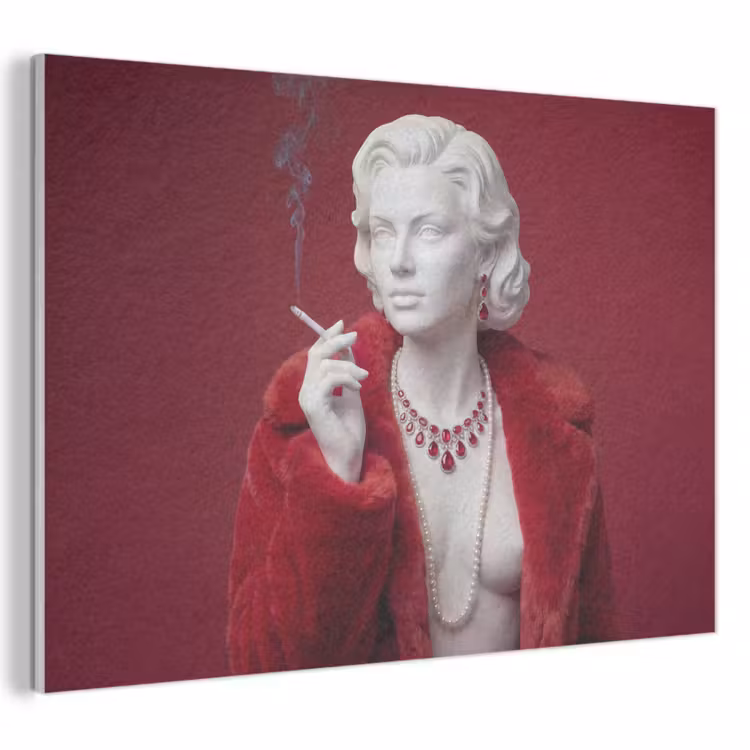 Akoestisch schilderij - Vrouw - Bontjas - Mode - Klassiek - Rood — 1