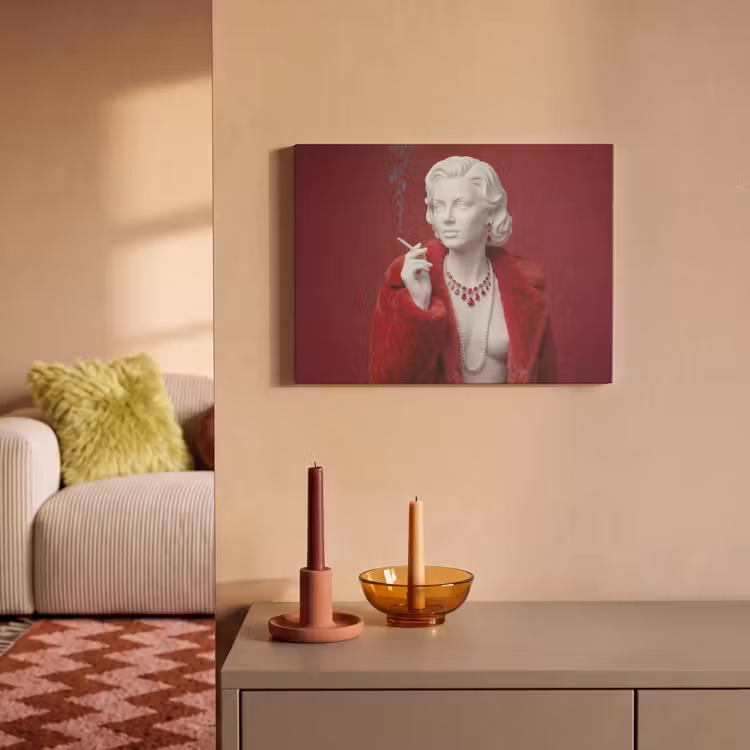 Akoestisch schilderij - Vrouw - Bontjas - Mode - Klassiek - Rood — 2