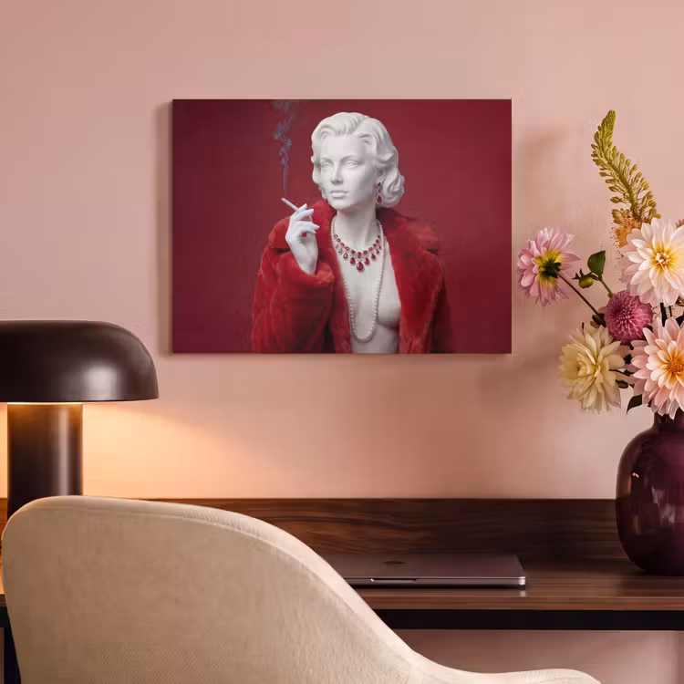 Akoestisch schilderij - Vrouw - Bontjas - Mode - Klassiek - Rood — 4