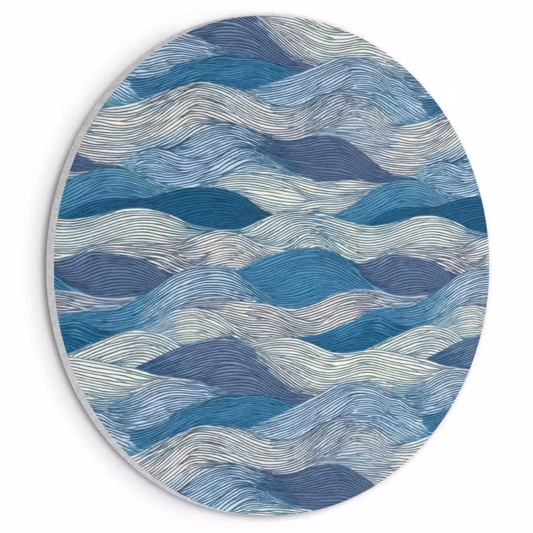 Akoestisch schilderij rond - Getekend - Blauw - Wit - Golvend - Streepjes — 1