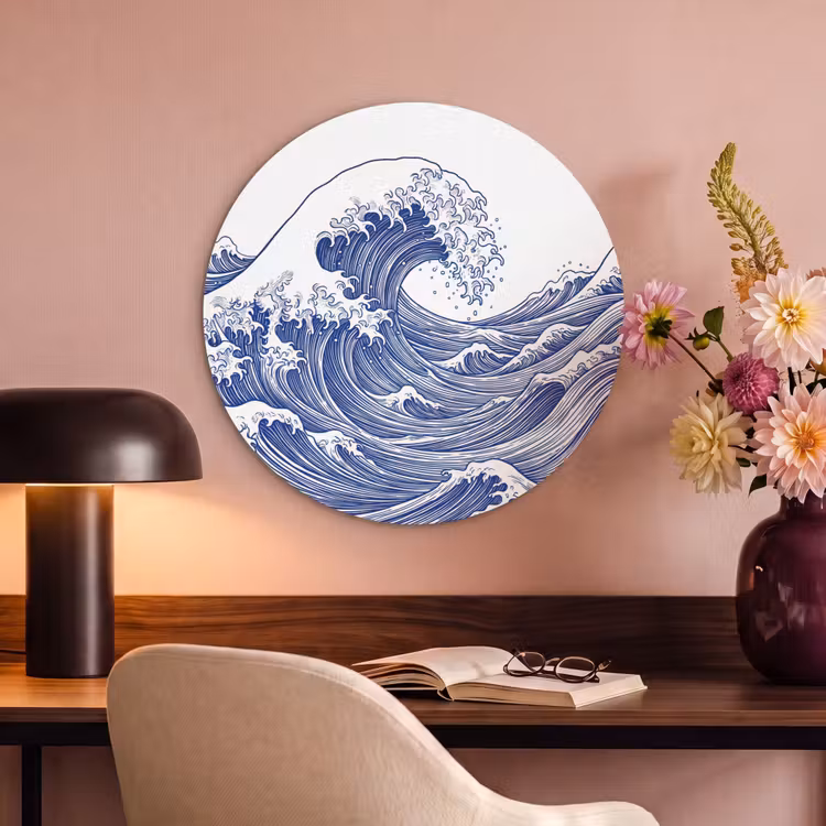 Akoestisch schilderij rond - Golf - Japans - Zee - Illustratie - Blauw — 2