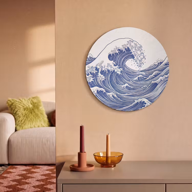 Akoestisch schilderij rond - Golf - Japans - Zee - Illustratie - Blauw — 3