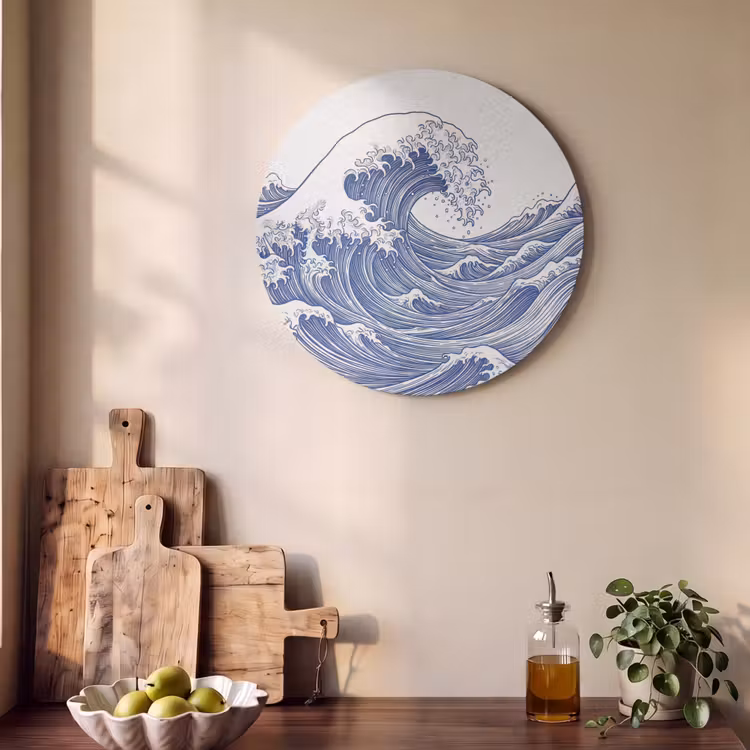 Akoestisch schilderij rond - Golf - Japans - Zee - Illustratie - Blauw — 4
