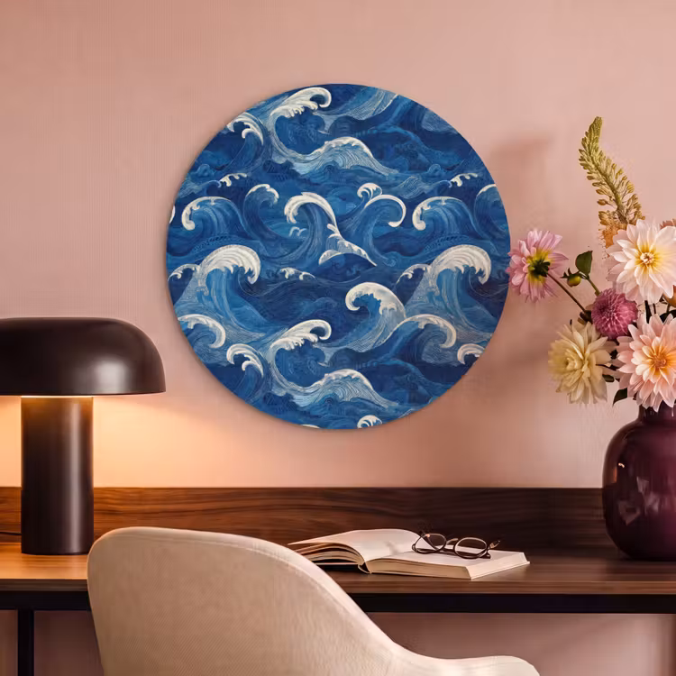 Akoestisch schilderij rond - Japans - Oceaan - Golven - Blauw — 2