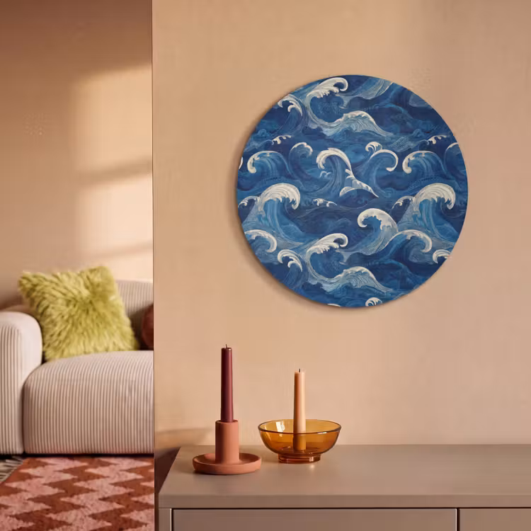 Akoestisch schilderij rond - Japans - Oceaan - Golven - Blauw — 3