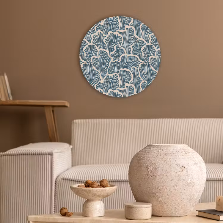 Akoestisch schilderij rond - Organisch - Blauw - Crème - Schelpen — 3