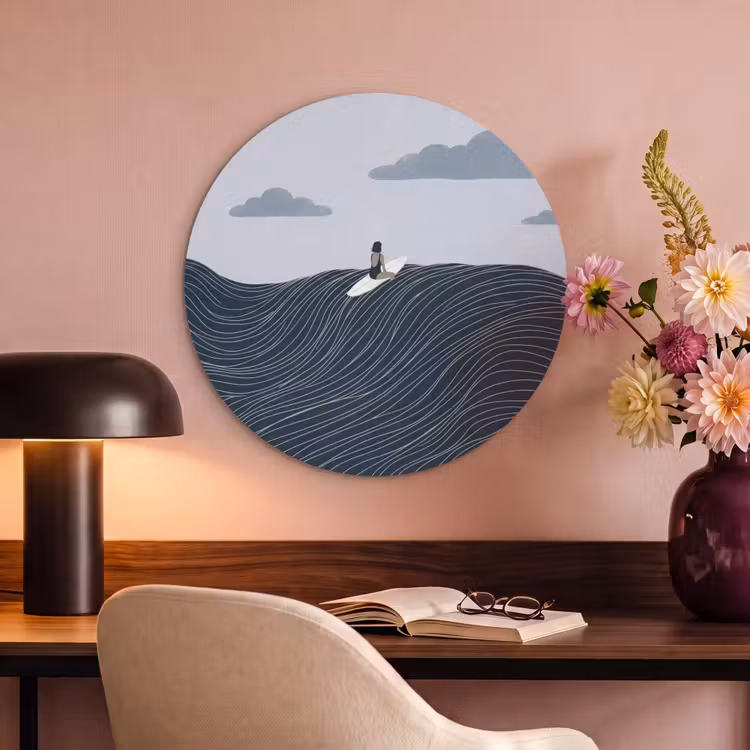 Akoestisch schilderij rond - Persoon - Surfen - Oceaan - Natuur - Modern — 2