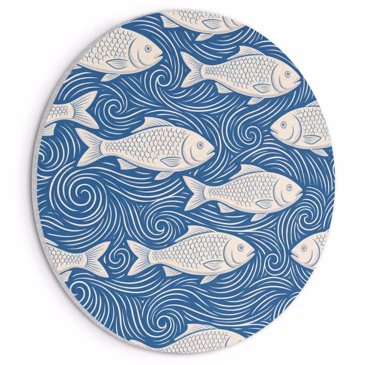 Akoestisch schilderij rond - Vis - Water - Patroon - Grafisch - Blauw — 1