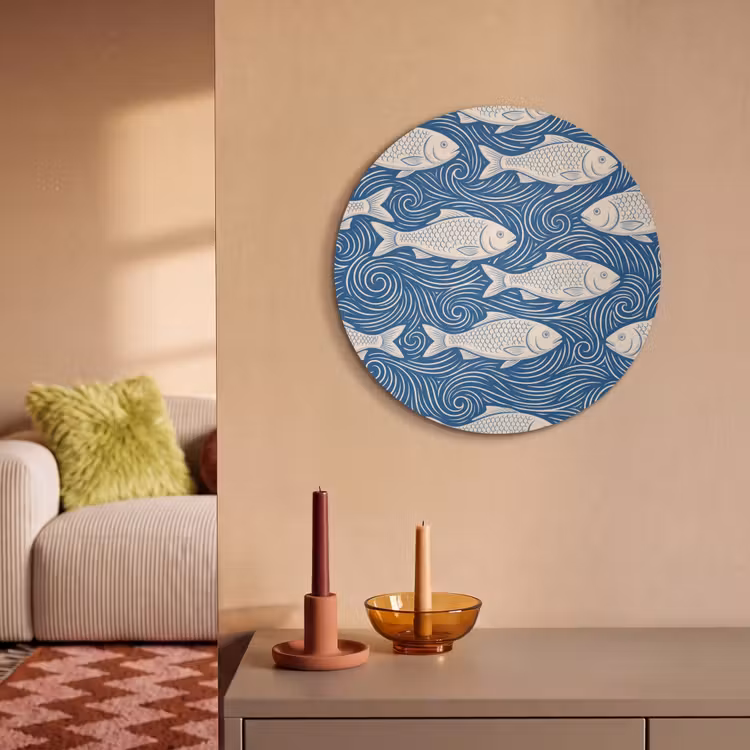 Akoestisch schilderij rond - Vis - Water - Patroon - Grafisch - Blauw — 3