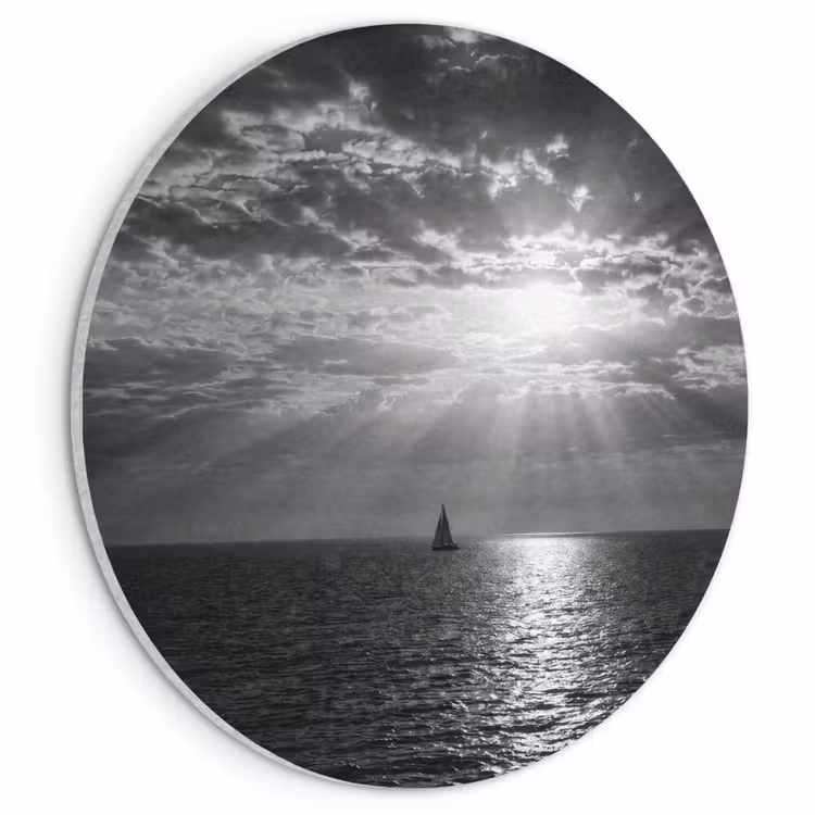 Akoestisch schilderij rond - Water - Boot - Lucht - Natuur - Zwart-wit — 1