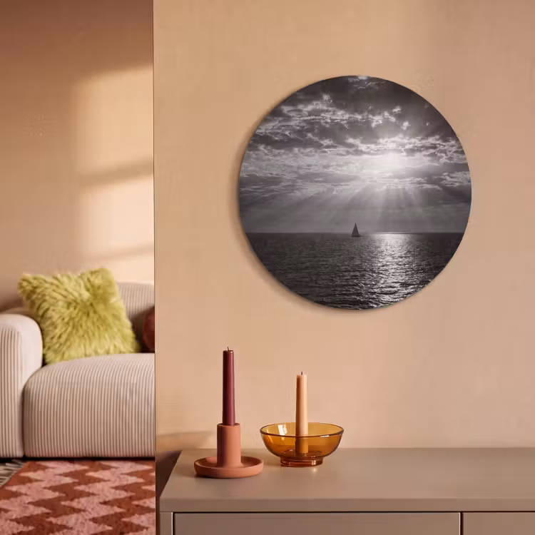 Akoestisch schilderij rond - Water - Boot - Lucht - Natuur - Zwart-wit — 3
