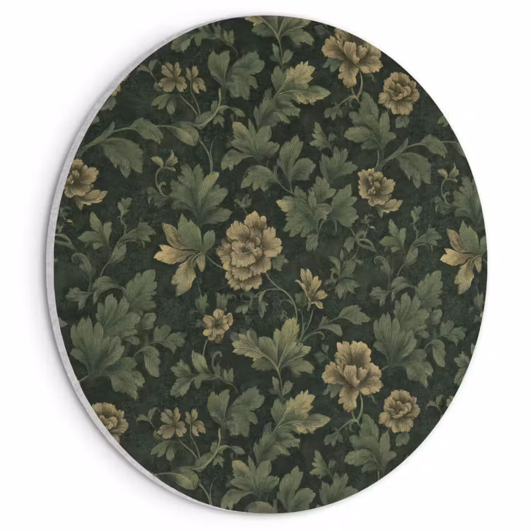 Akoestisch schilderij rond - Donker - Groen - Goud - Botanisch — 1