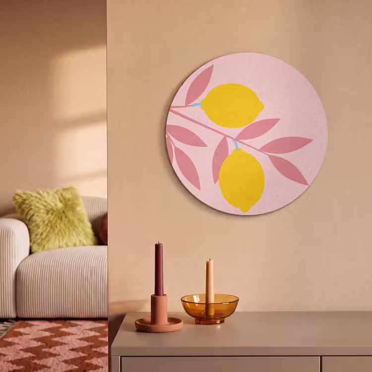 Akoestisch schilderij rond - Fruit - Tak - Natuur - Abstract - Roze — 3