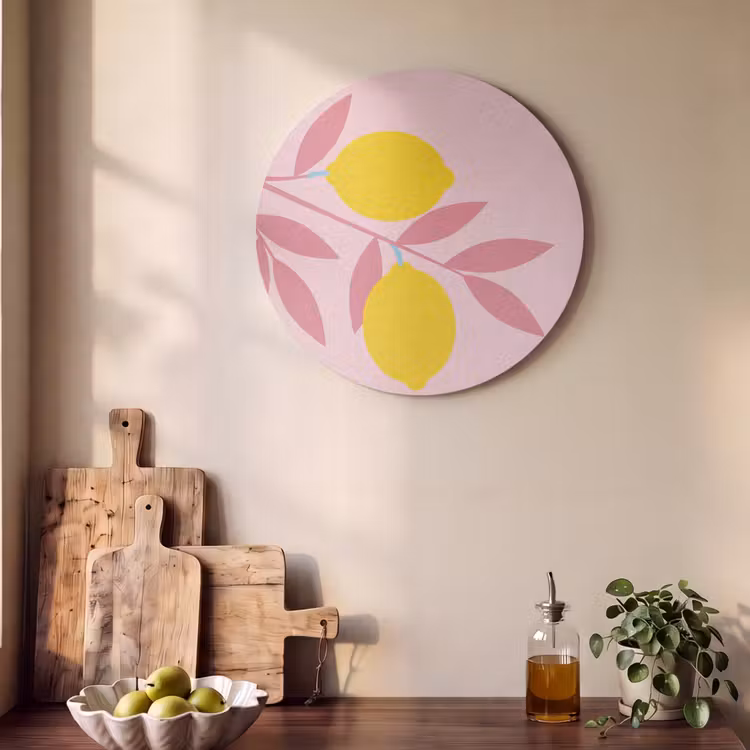 Akoestisch schilderij rond - Fruit - Tak - Natuur - Abstract - Roze — 4