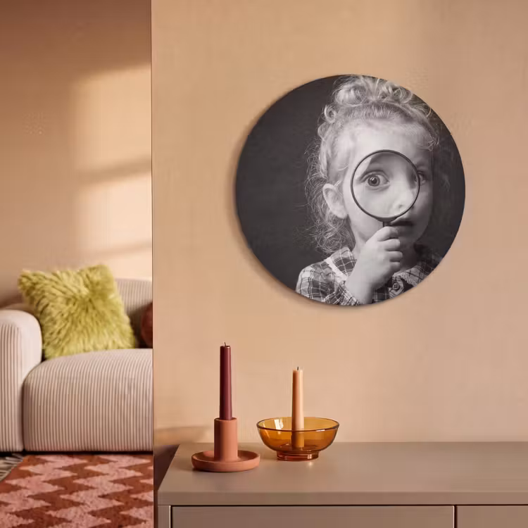 Akoestisch schilderij rond - Kind - Vergrootglas - Portret - Zwart-wit — 3