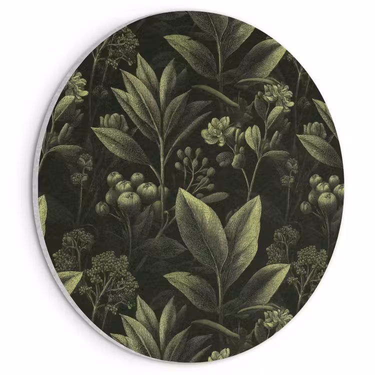 Akoestisch schilderij rond - Klassiek - Donker - Botanisch - Planten — 1