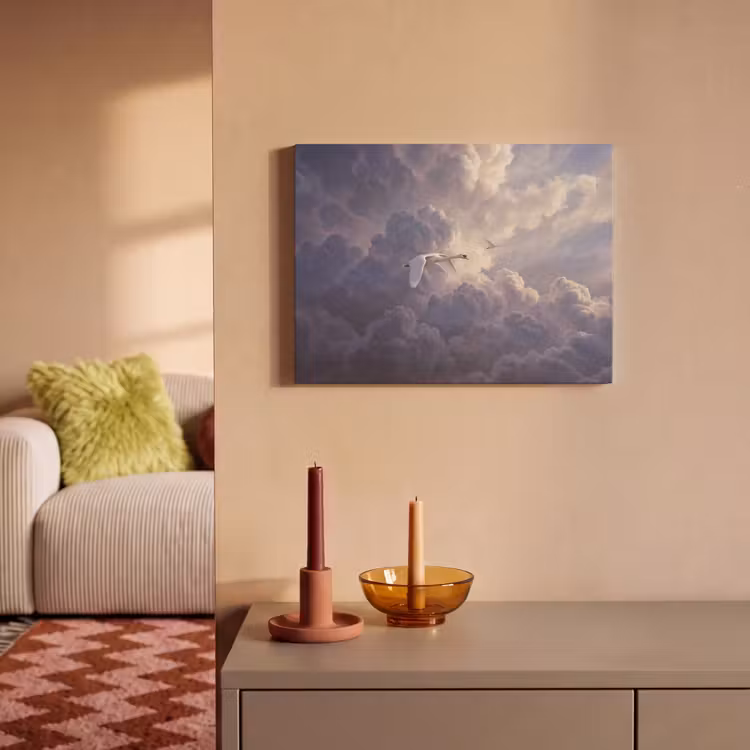 Akoestisch schilderij - Vogel - Vliegend - Natuur - Wit - Wolken — 2