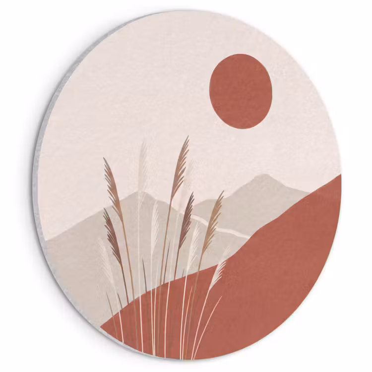 Akoestisch schilderij rond - Gras - Landschap - Natuur - Abstract - Beige — 1