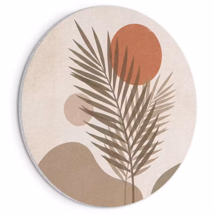 Akoestisch schilderij rond - Planten - Bladeren - Abstract - Modern - Beige — 1