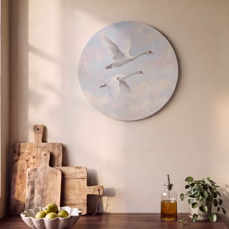 Akoestisch schilderij rond - Vogel - Vliegend - Lucht - Modern - Pastel — 4