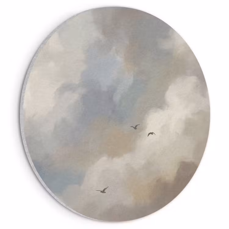 Akoestisch schilderij rond - Vogel - Wolken - Natuur - Modern - Grijs — 1